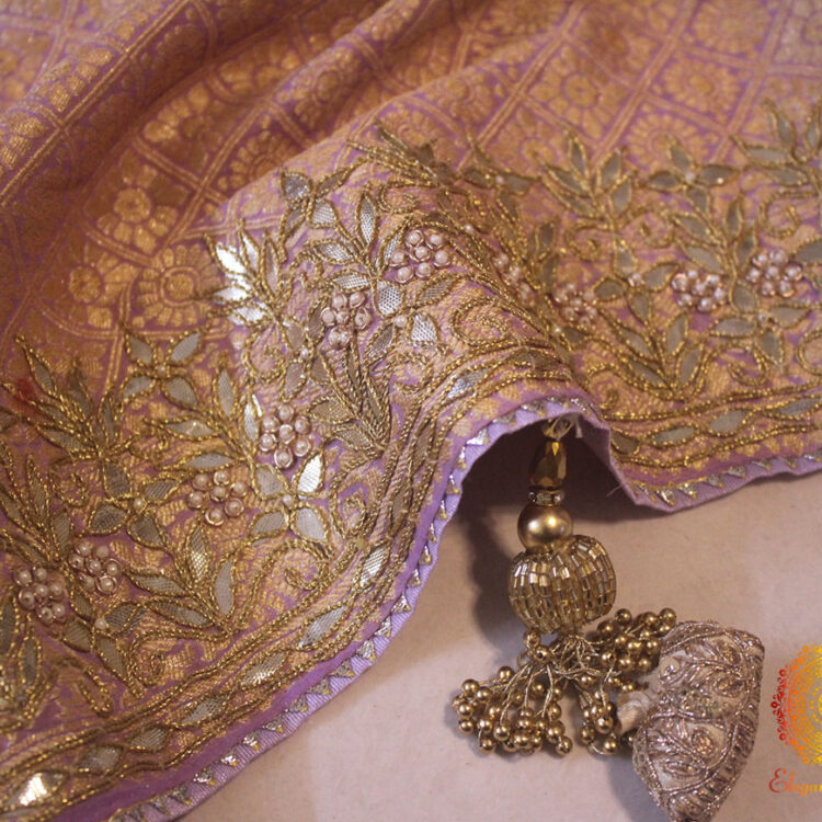 Lavender Pure Banarasi Georgette Gota Embroidered Saree