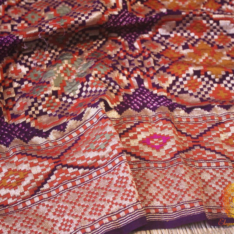 Purple Banarasi Handloom Georgette Patola Bandhani Dupatta