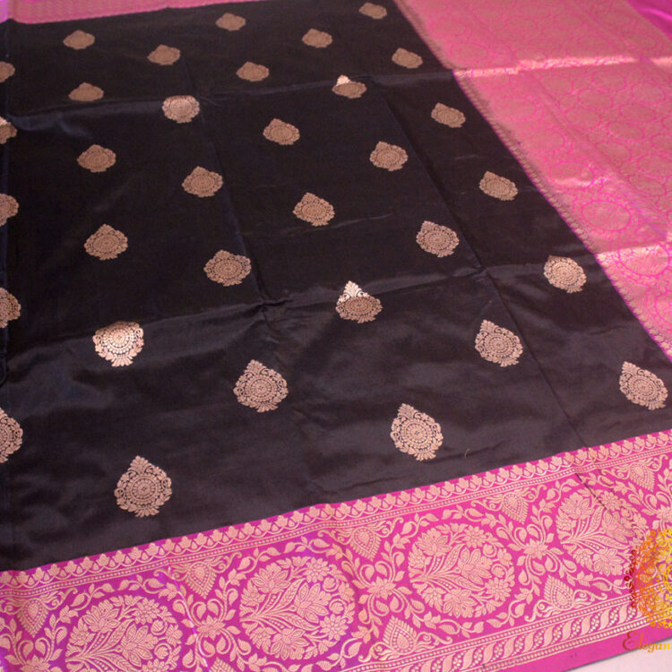 Black Magenta Pure Banarasi Katan Silk Kadhuwa Saree