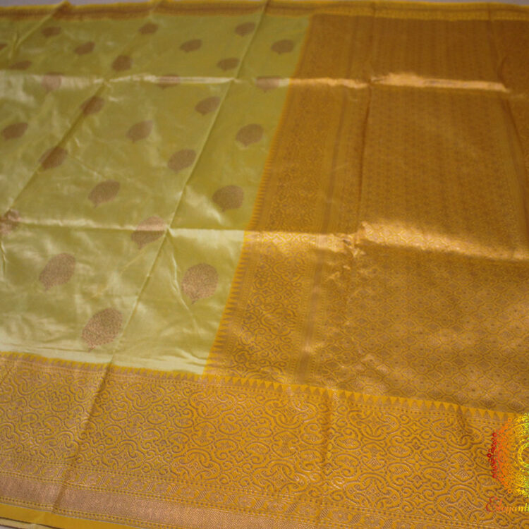 Lime Yellow Pure Banarasi Katan Silk Kadhuwa Saree