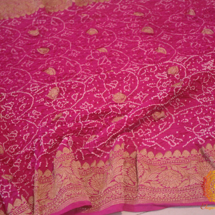 Pink Pure Banarasi Georgette Bareek Bandhej Dupatta