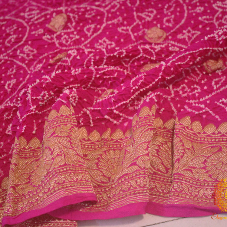 Pink Pure Banarasi Georgette Bareek Bandhej Dupatta