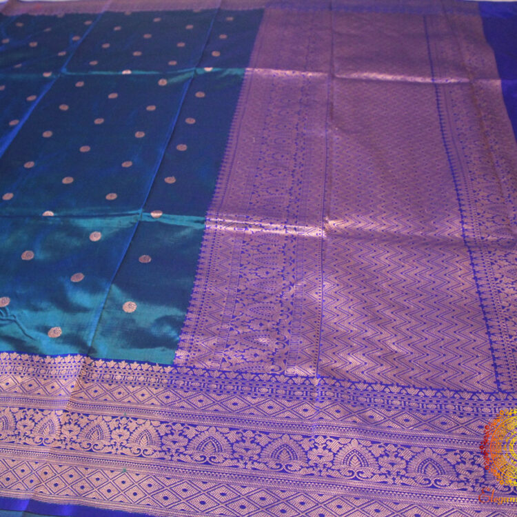 Turquoise Pure Banarasi Katan Silk Kadhuwa Saree