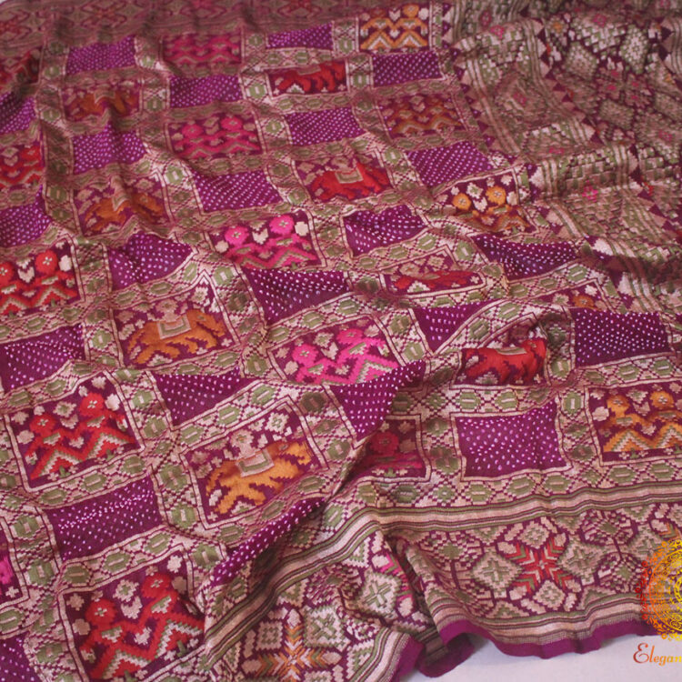 Purple Banarasi Handloom Georgette Bandhani Patola Dupatta