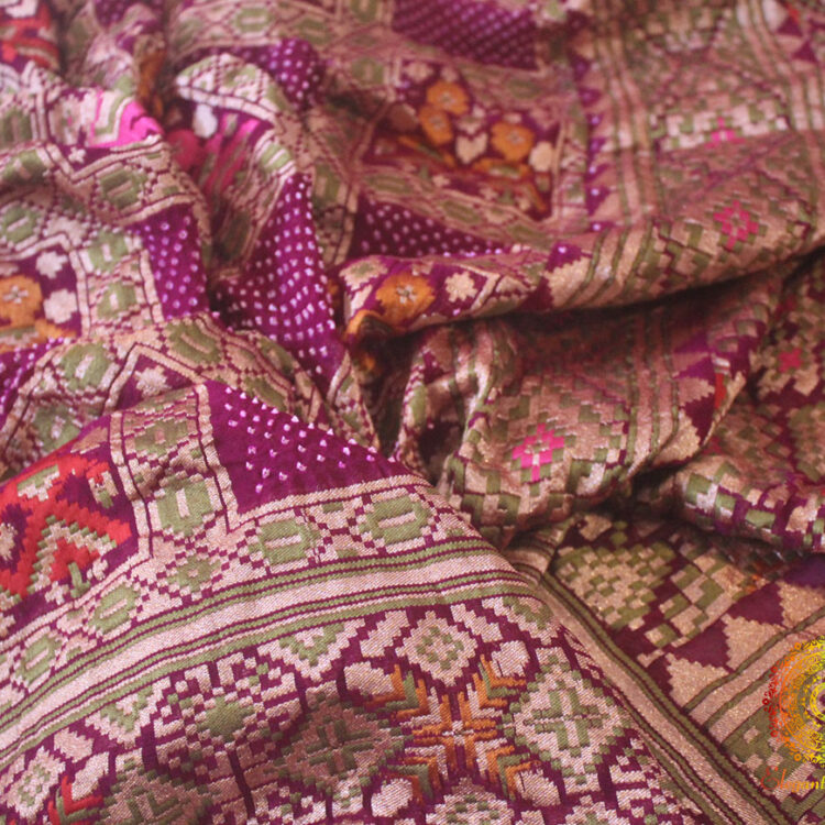 Purple Banarasi Handloom Georgette Bandhani Patola Dupatta