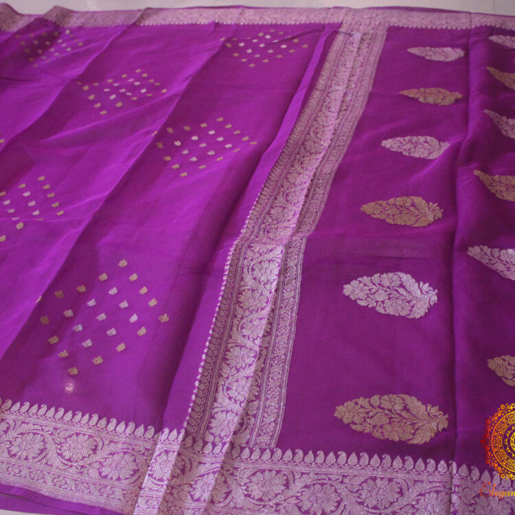 Handwoven Purple Banarasi Georgette Kadhuwa Saree