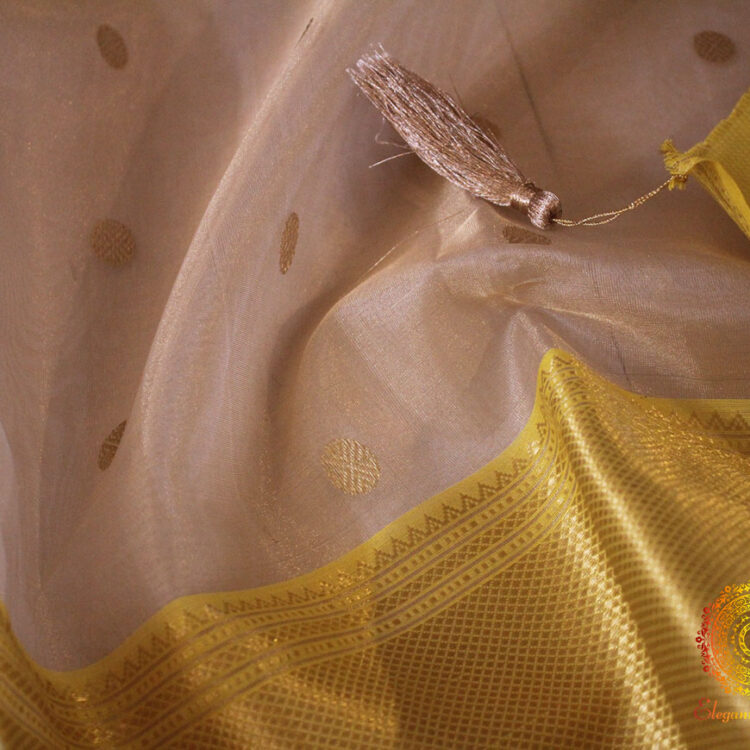Beige Yellow Pure Chanderi Handloom Tissue Silk Saree