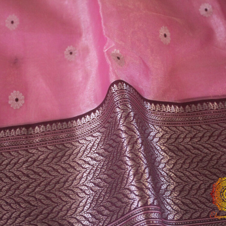 Onion Pink Pure Chanderi Handloom Tissue Silk Saree