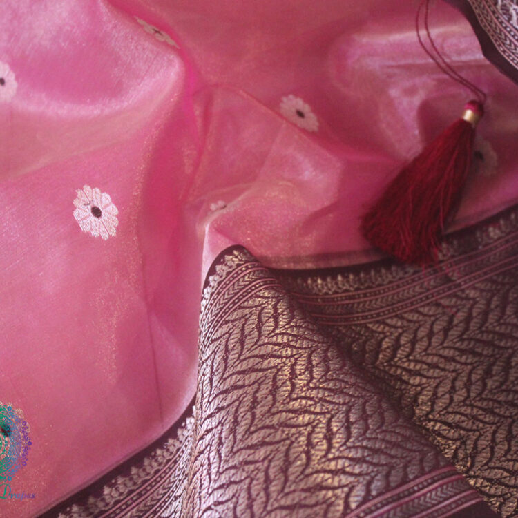 Onion Pink Pure Chanderi Handloom Tissue Silk Saree