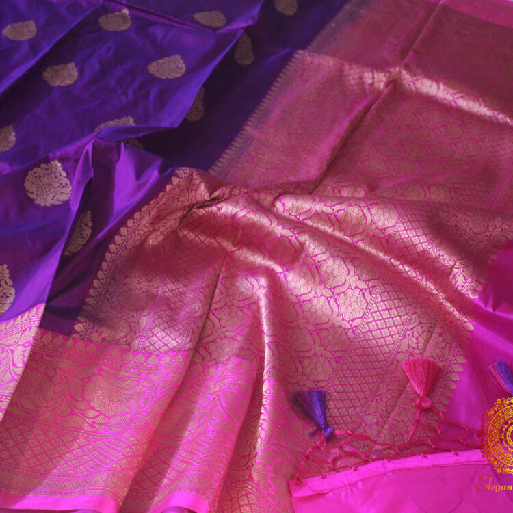 Purple Pink Pure Katan Silk Banarasi Handloom Saree