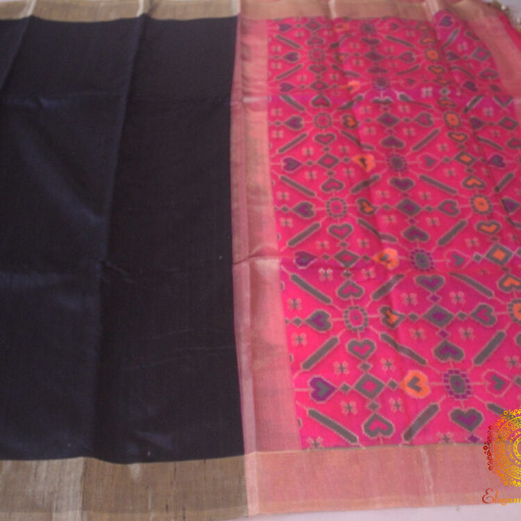 Black Banarasi Handloom Pure Tussar Silk Patola Saree