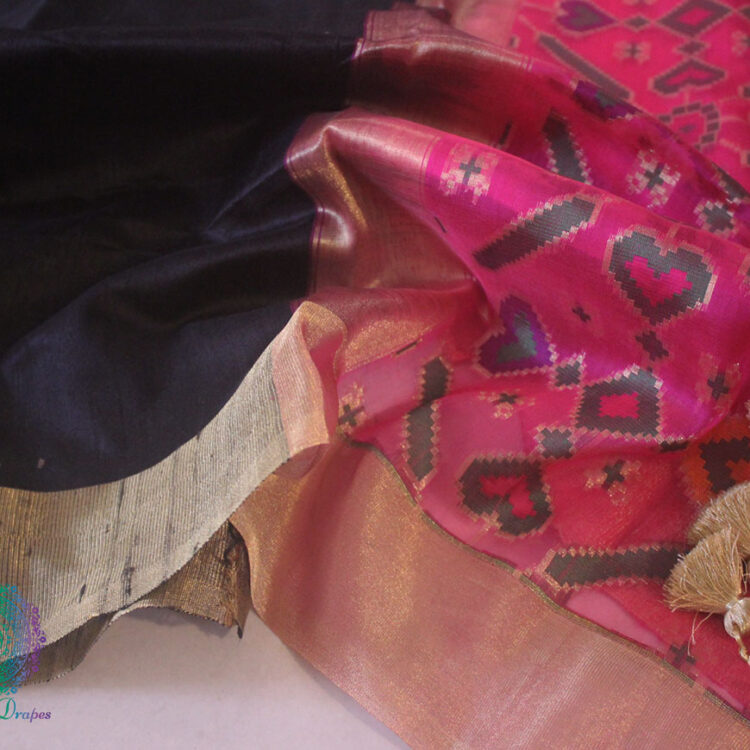 Black Banarasi Handloom Pure Tussar Silk Patola Saree