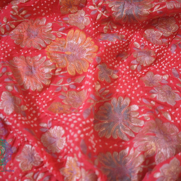 Coral Pink Banarasi Handloom Georgette Bandhej Dupatta