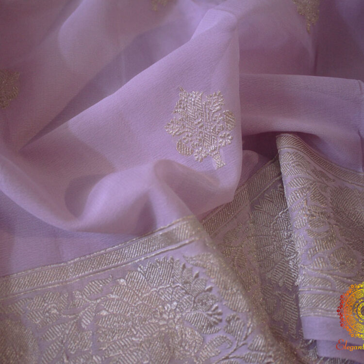 Pale Lavender Banarasi Handloom Georgette Kadhuwa Saree