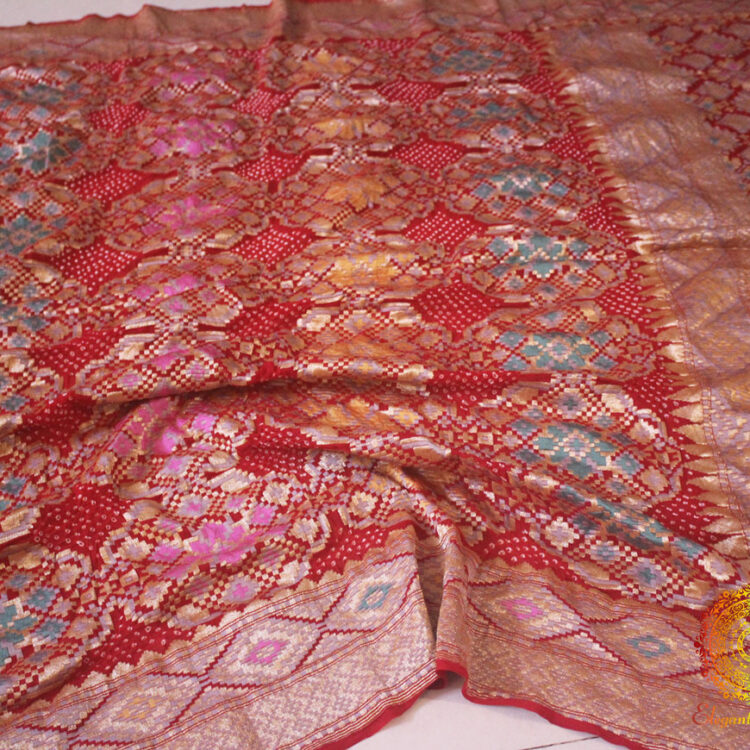 Red Banarasi Handloom Georgette Patola Pattern Bandhani Dupatta