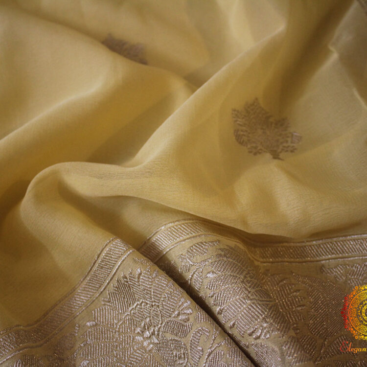 Yellow Banarasi Handloom Georgette Kadhuwa Saree