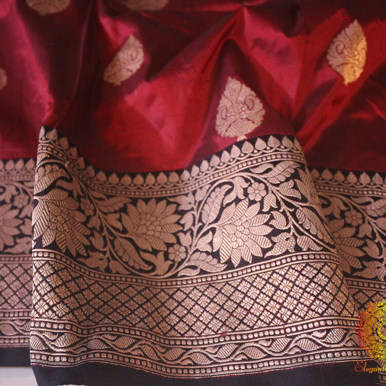 Maroon Banarasi Handloom Pure Katan Silk Saree