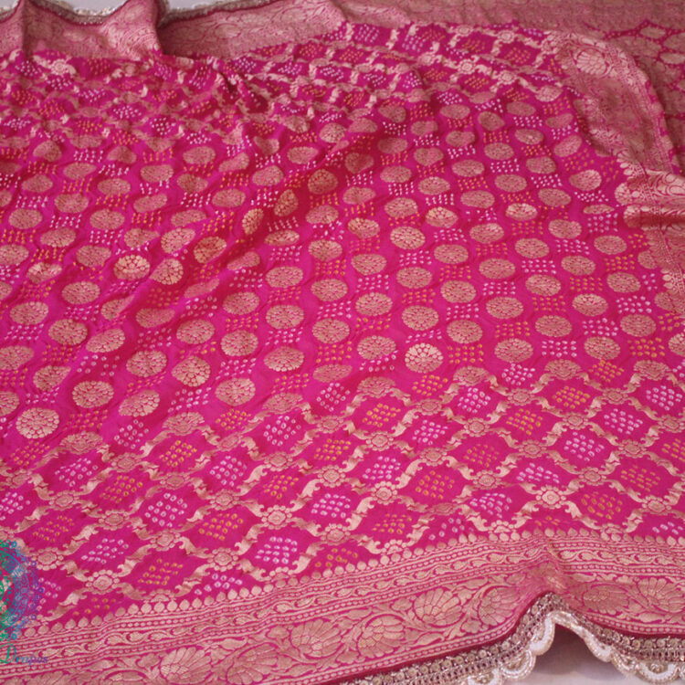 Pink Pure Banarasi Georgete Bandhani Zardozi Border Dupatta