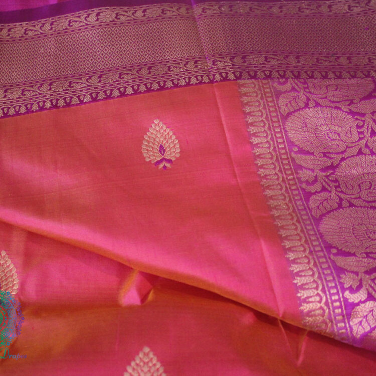 Peach Pink Banarasi Handloom Pure Katan Silk Saree
