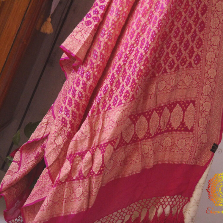 Pink Shaded Pure Banarasi Georgette Bandhani Dupatta