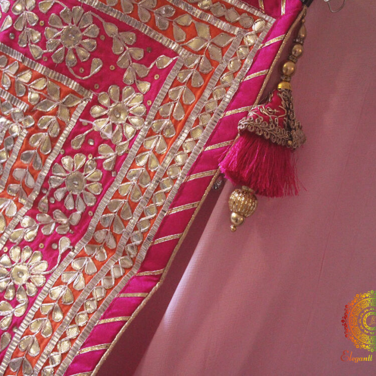 Baby Pink Gota Patti Handwork Pure Chinon Crepe Saree