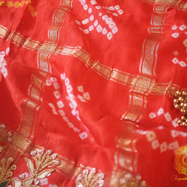 Orange Pure Gaji Silk Bandhani Gota Embroidered Saree
