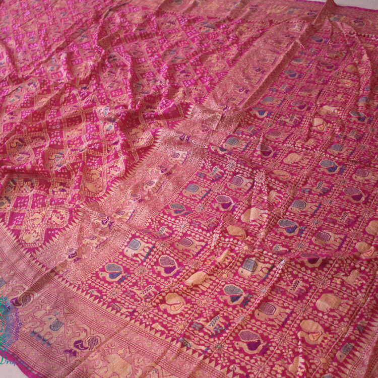Pink Pure Banarasi Khaddi Georgette Bandhani Figure Saree