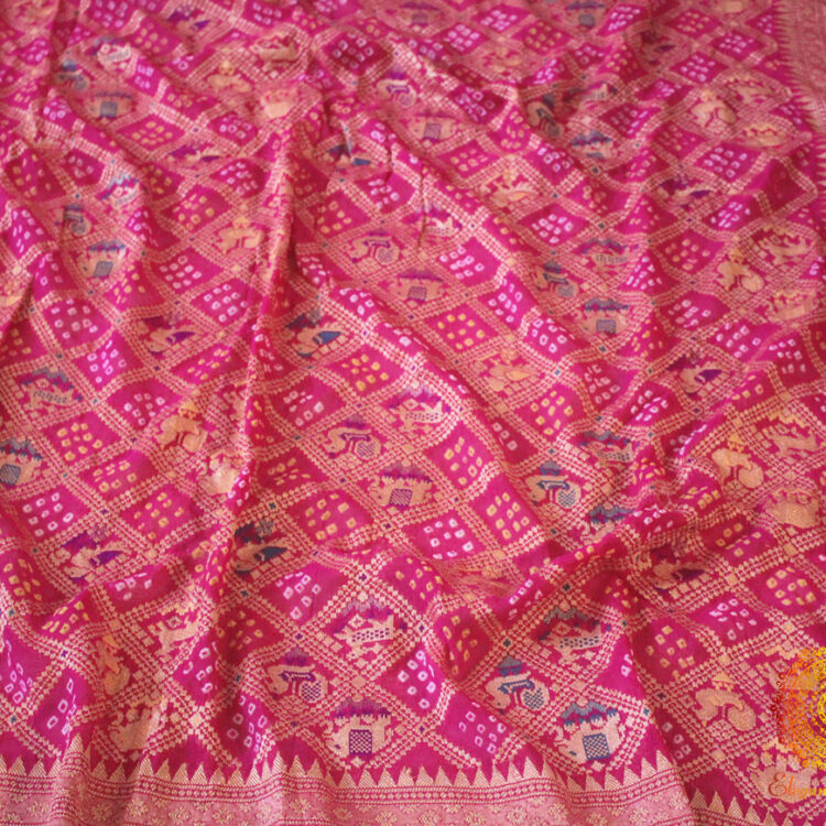 Pink Pure Banarasi Khaddi Georgette Bandhani Figure Saree