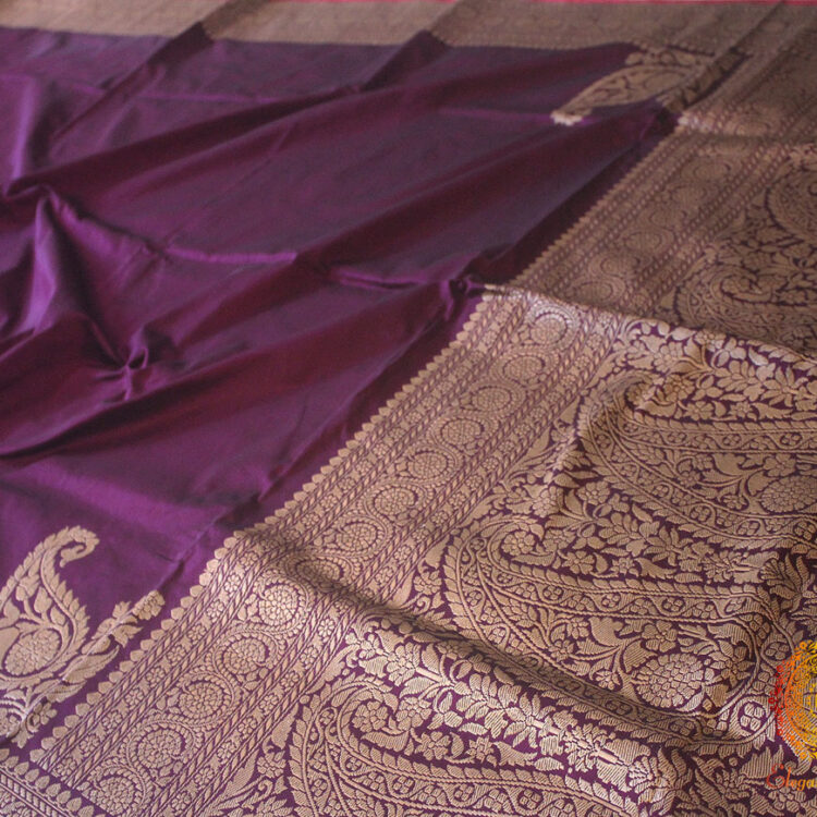 Purple Banarasi Handloom Pure Katan Silk Konia Saree