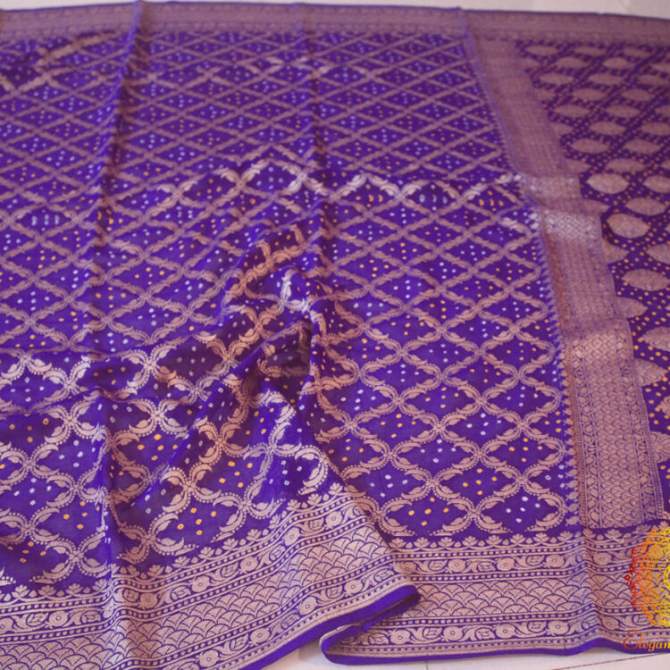 Purple Pure Banarasi Khaddi Georgette Bandhani Saree